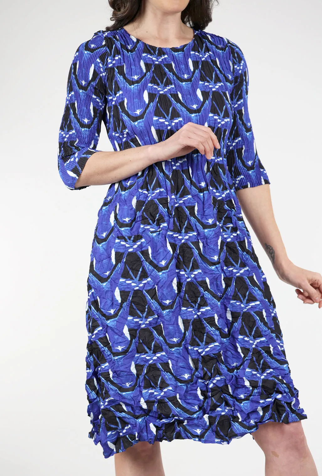 3/4-Sleeve Smash Dress, Blue Fly