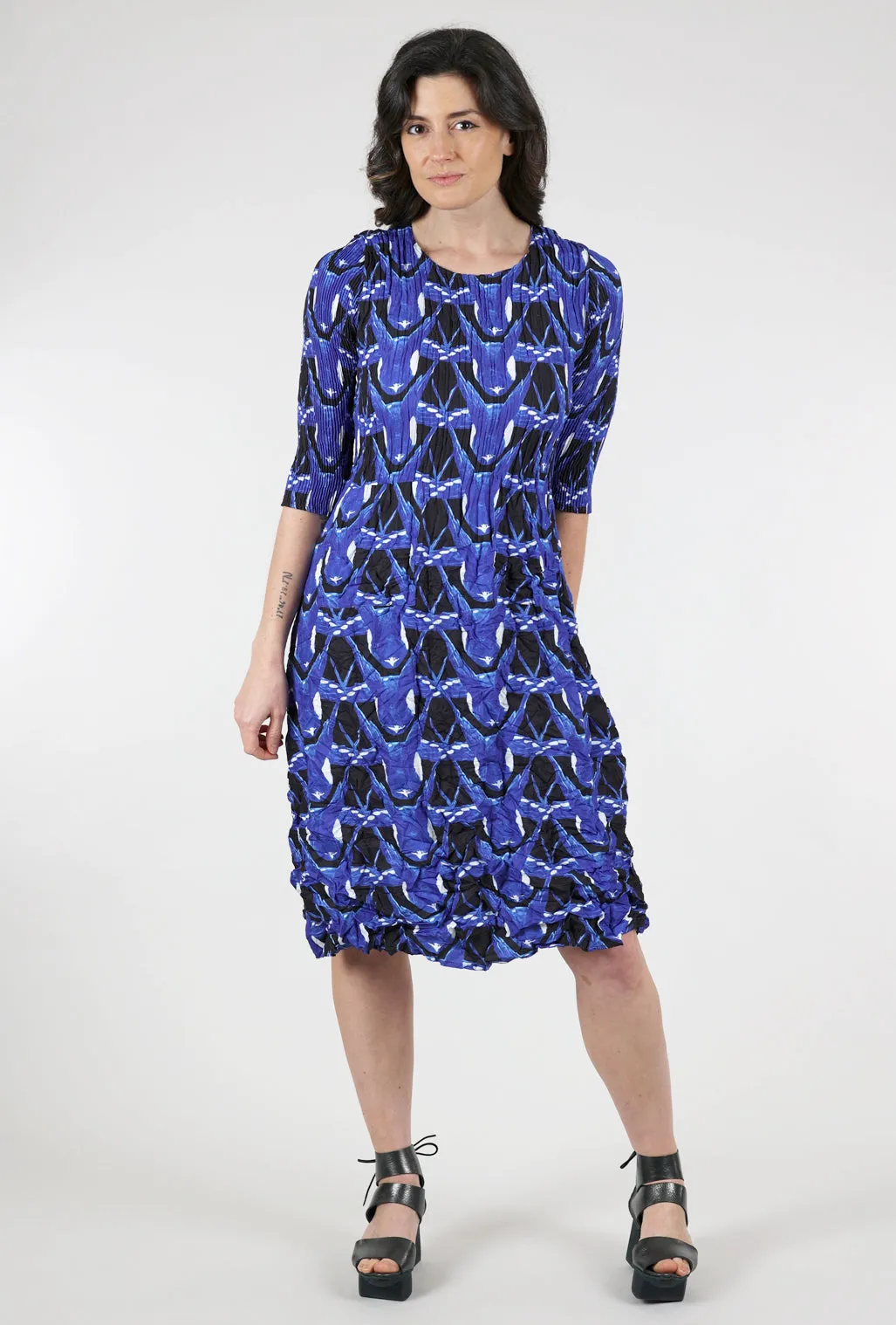 3/4-Sleeve Smash Dress, Blue Fly