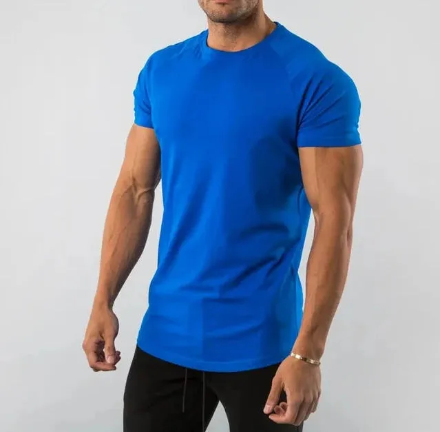 Aidase Cotton Plain Tops Tees Fitness Mens T Shirt Short Sleeve Muscle Joggers Bodybuilding Tshirt Male Gym Clothes Slim Fit Shirt