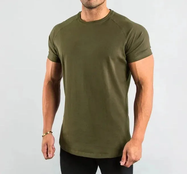 Aidase Cotton Plain Tops Tees Fitness Mens T Shirt Short Sleeve Muscle Joggers Bodybuilding Tshirt Male Gym Clothes Slim Fit Shirt