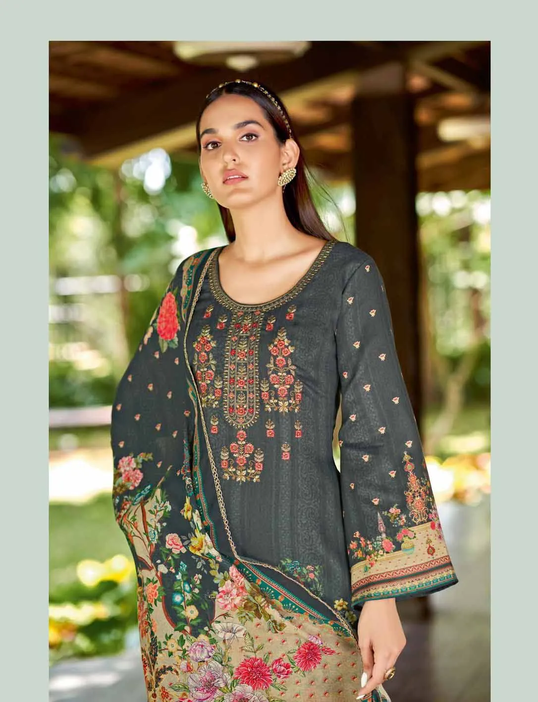 Alok Unstitched Black Pakistani Print Salwar Suit Material