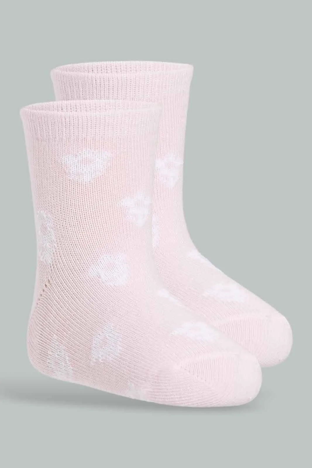 Baby Girls White And Pink Printed Crew-Socks Set (Pack of 4)