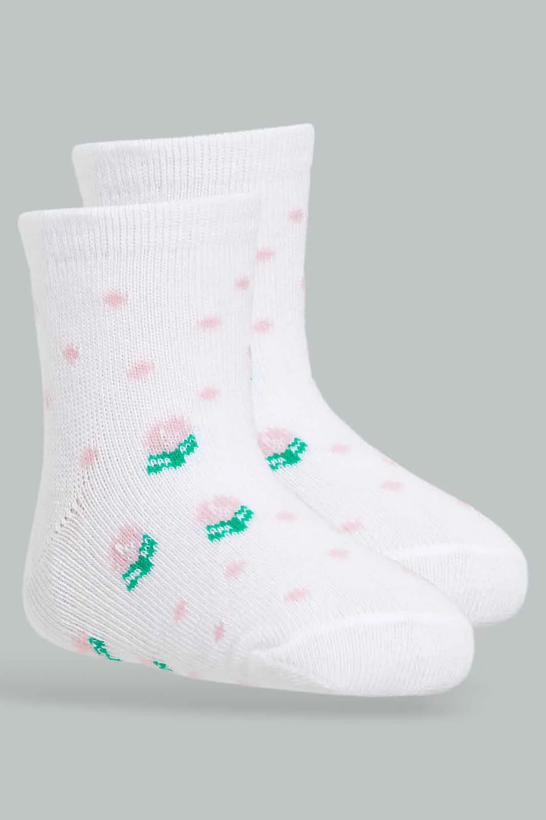 Baby Girls White And Pink Printed Crew-Socks Set (Pack of 4)