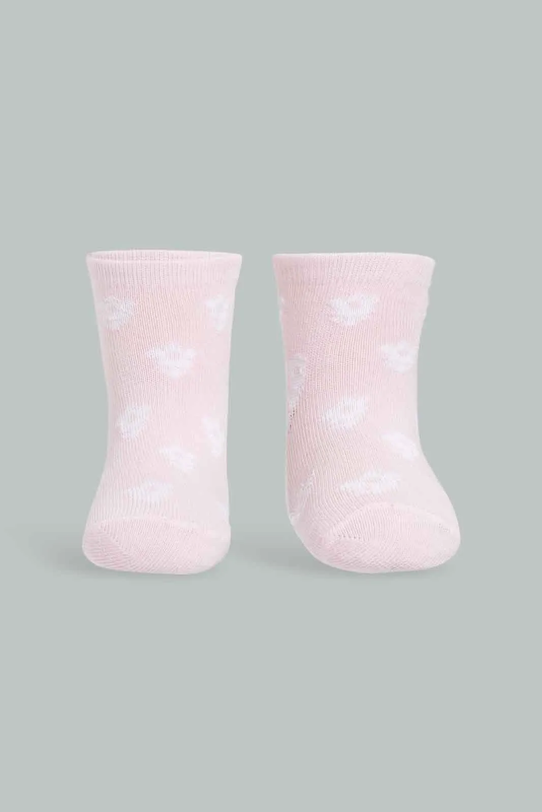 Baby Girls White And Pink Printed Crew-Socks Set (Pack of 4)