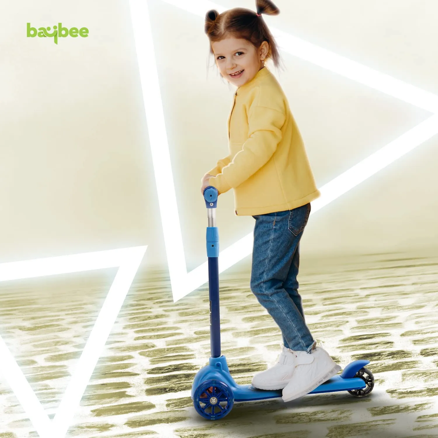 Baybee Blaze Storm Skate Scooter for Kids, 3 Wheel Kids Scooter with 3 Height Adjustable Handle, Kick Scooter with LED PU Wheels & Brake | Runner Scooter for Kids 2-10 Years Boys Girls (Blue)