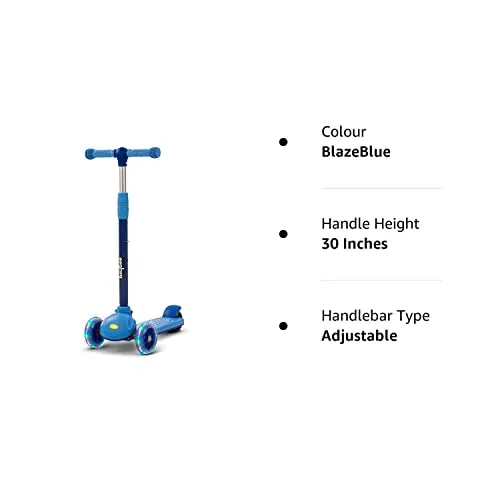 Baybee Blaze Storm Skate Scooter for Kids, 3 Wheel Kids Scooter with 3 Height Adjustable Handle, Kick Scooter with LED PU Wheels & Brake | Runner Scooter for Kids 2-10 Years Boys Girls (Blue)