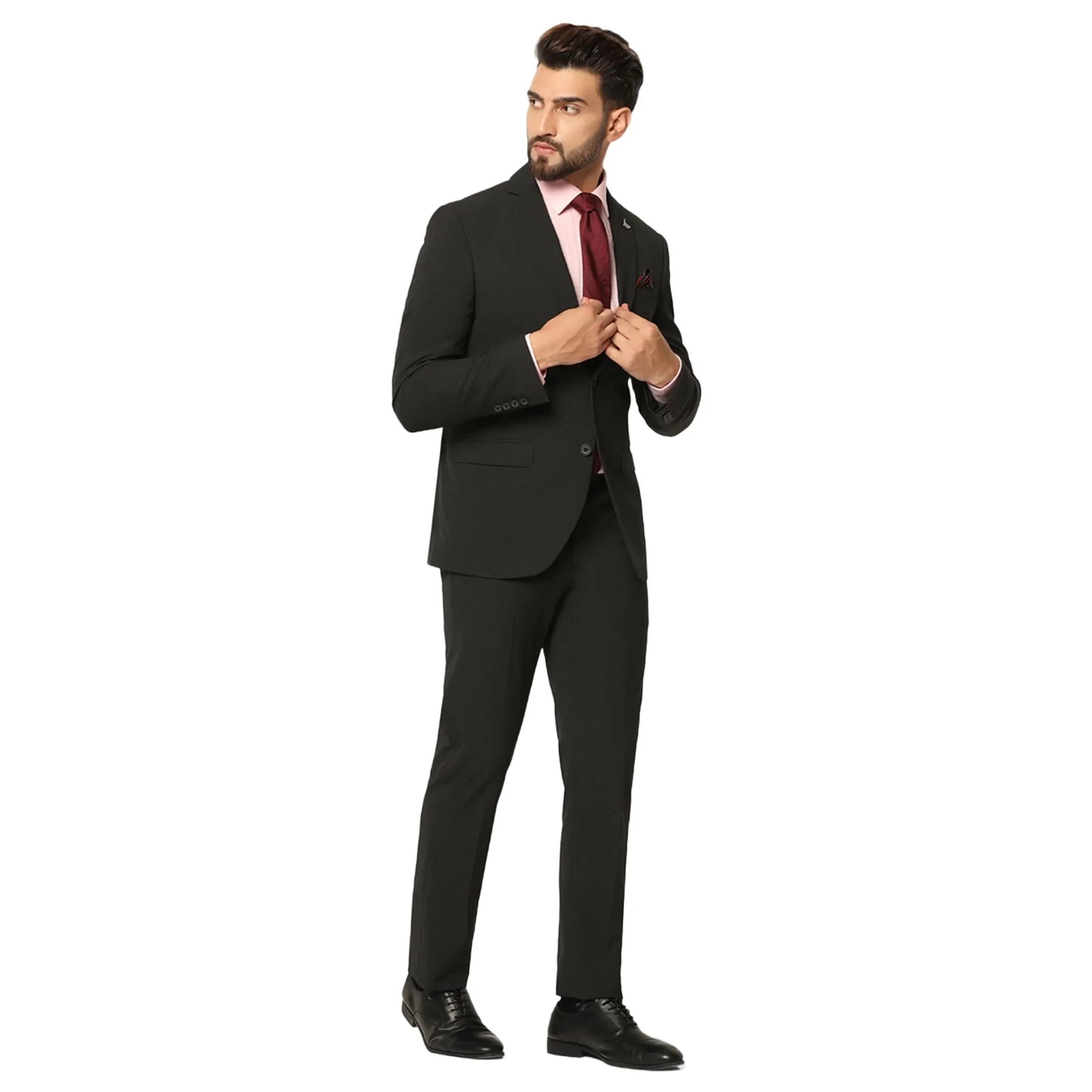 blackberrys Dobby Hybrid Formals Suits Notch Lapel in Slim FIT Gray