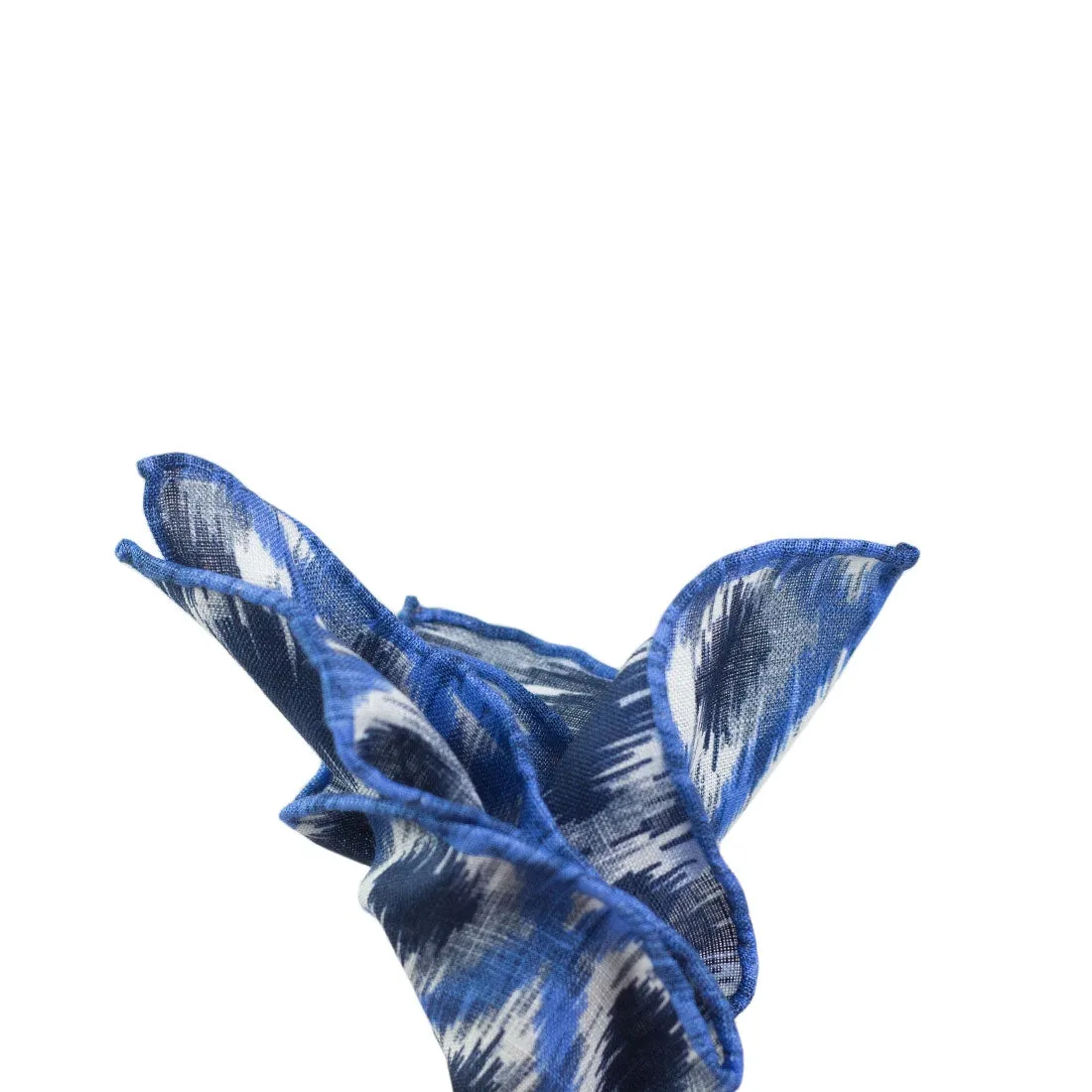 Blue linen pocket square, Ikat print