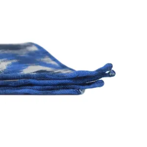 Blue linen pocket square, Ikat print