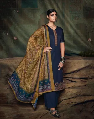 Blue Unstitched Salwar Suits with Bandhani Dupatta