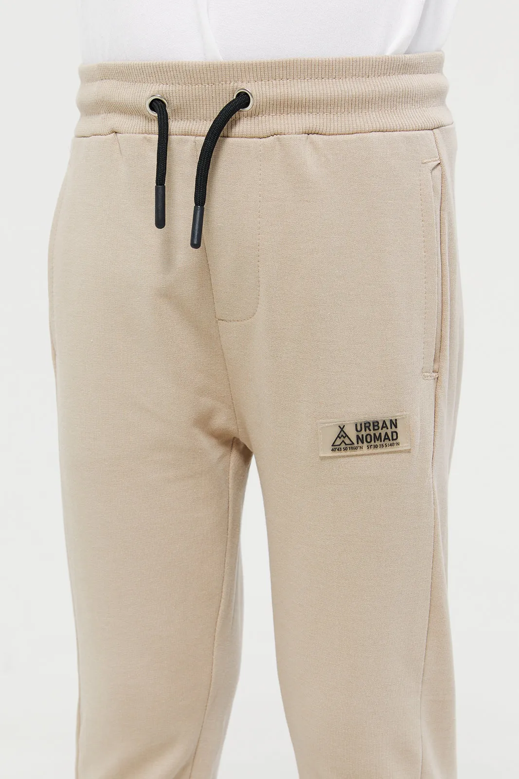 Boys Beige Basic Track Pants