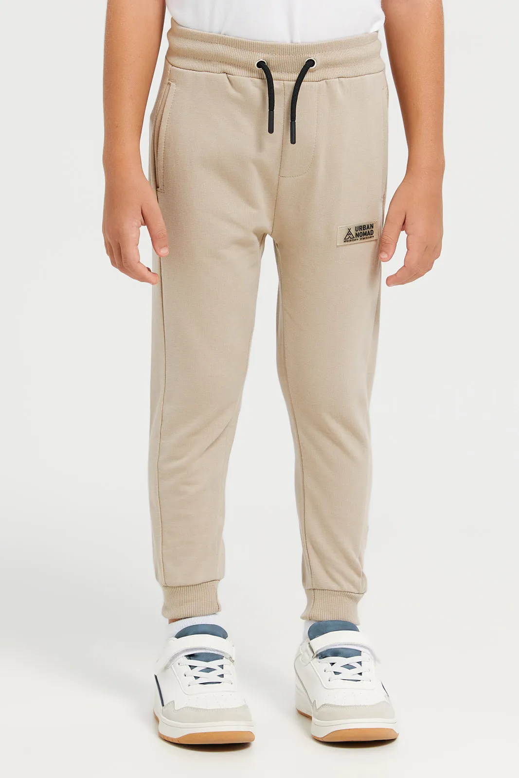 Boys Beige Basic Track Pants