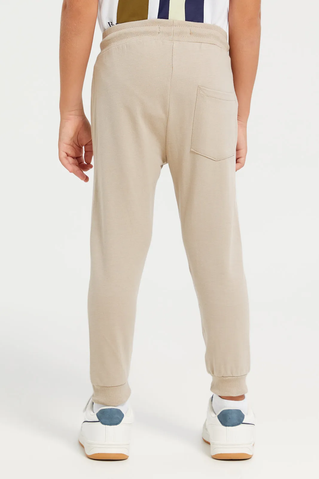 Boys Beige Basic Track Pants