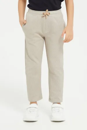 Boys Beige Jacquard Pants