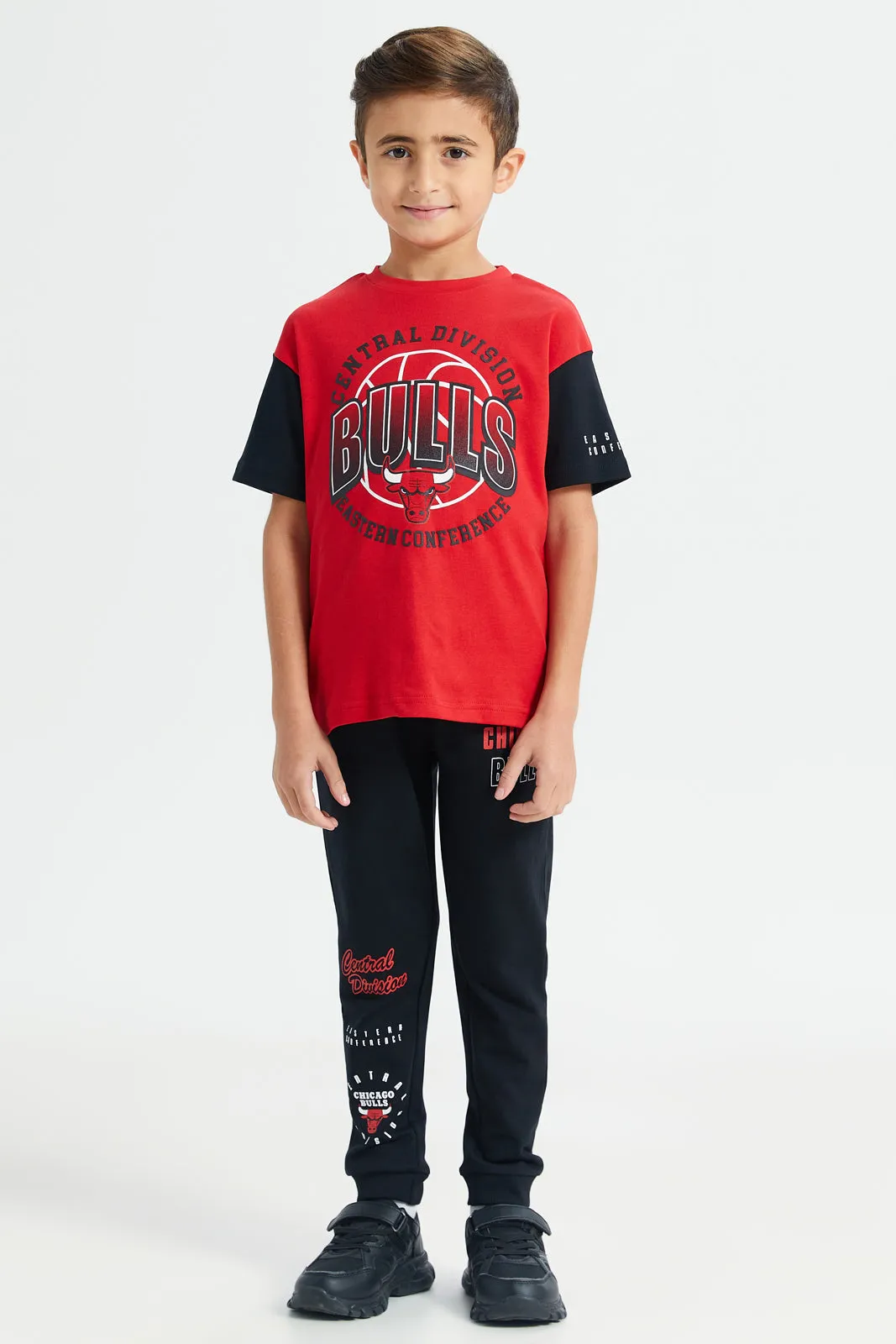 Boys Black Chicago Bulls Printed Track Pants