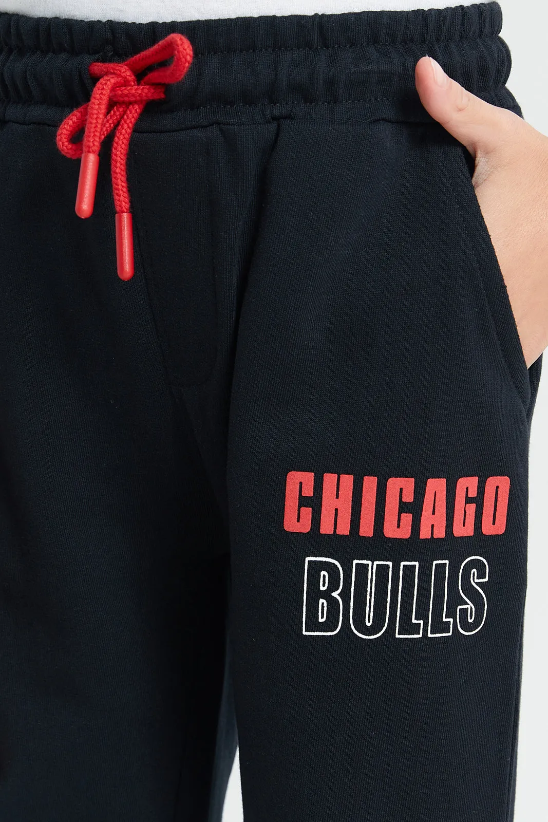 Boys Black Chicago Bulls Printed Track Pants