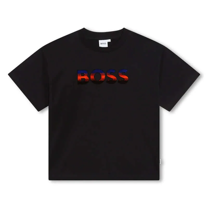 Boys Black Short Sleeve Cotton T-Shirt