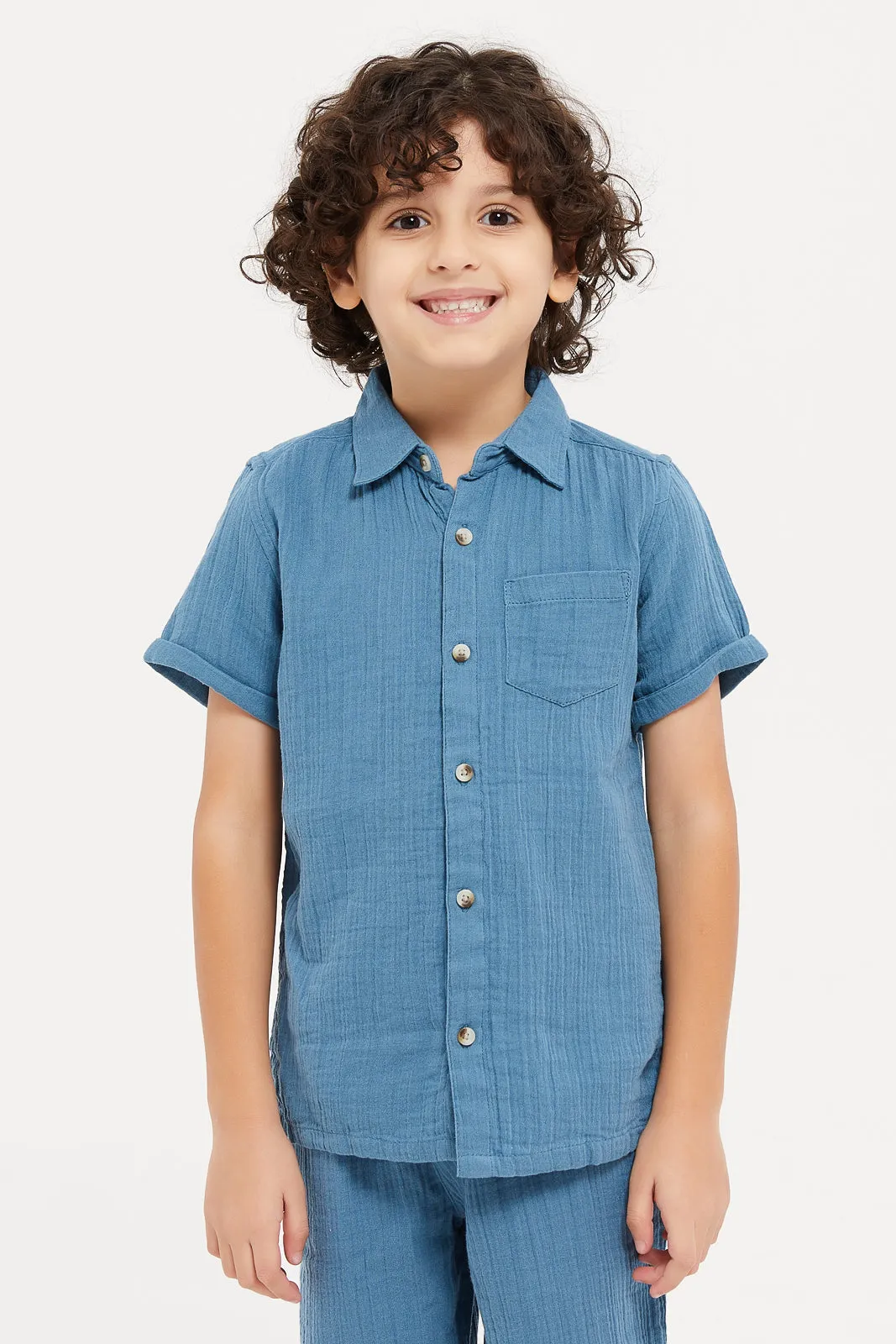 Boys Blue Shirt And Short Set (2 Piece)