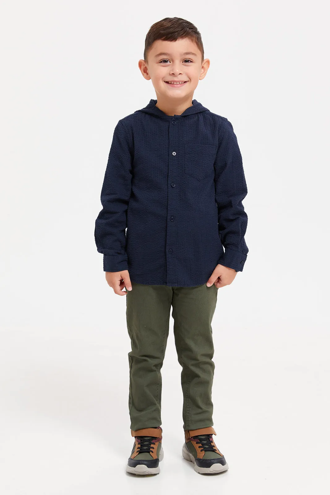 Boys Navy Hooded Shirt