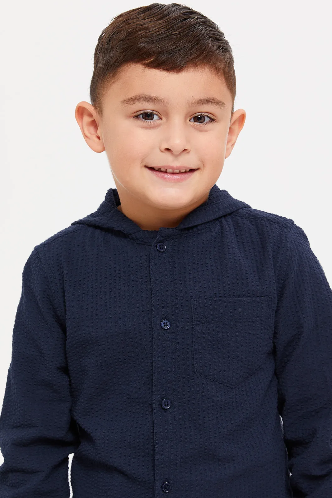 Boys Navy Hooded Shirt