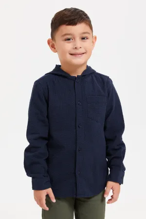 Boys Navy Hooded Shirt