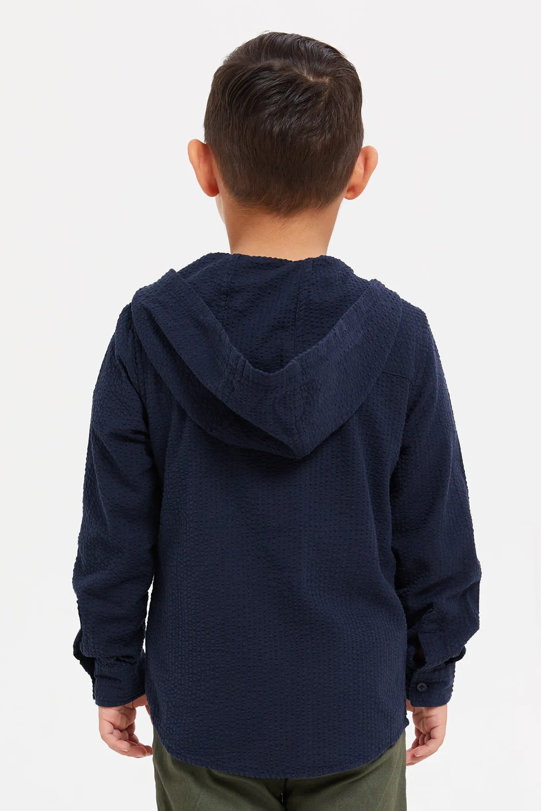 Boys Navy Hooded Shirt