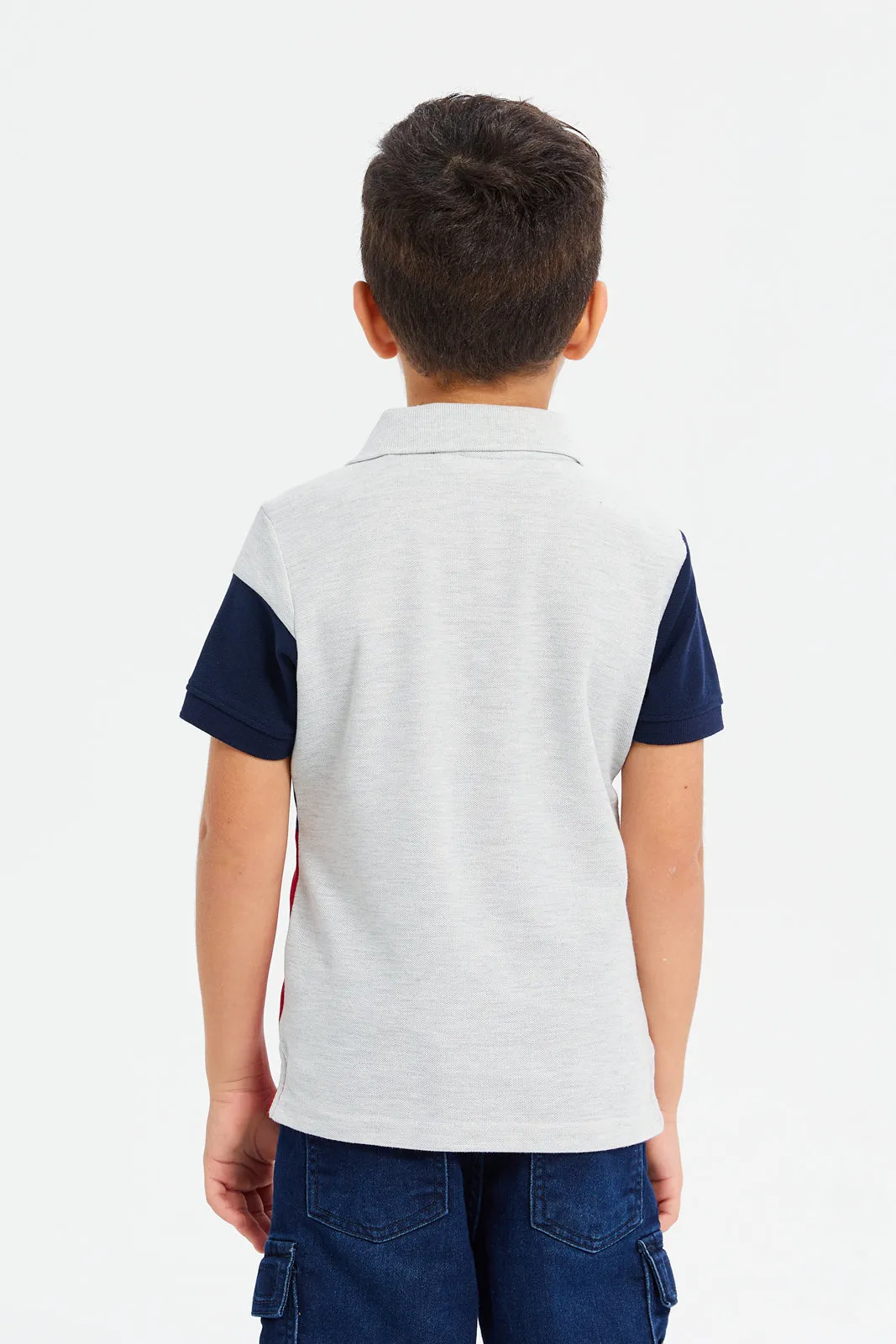 Boys Red Slant Cut And Sew Polo T-Shirt