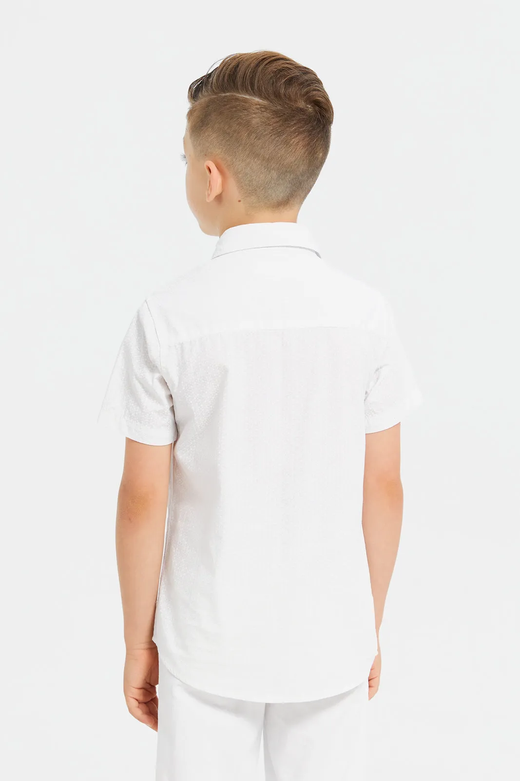 Boys White Jacquard Shirt With Bow Tie