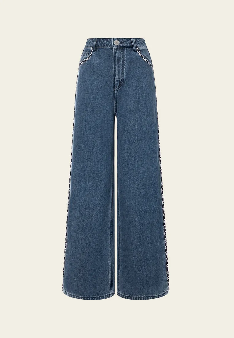 Braided Sideseam Wide-leg Flared Jeans