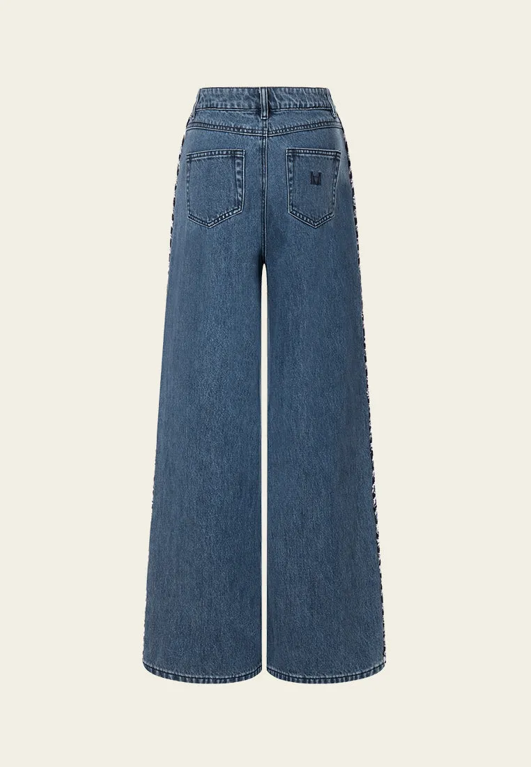 Braided Sideseam Wide-leg Flared Jeans