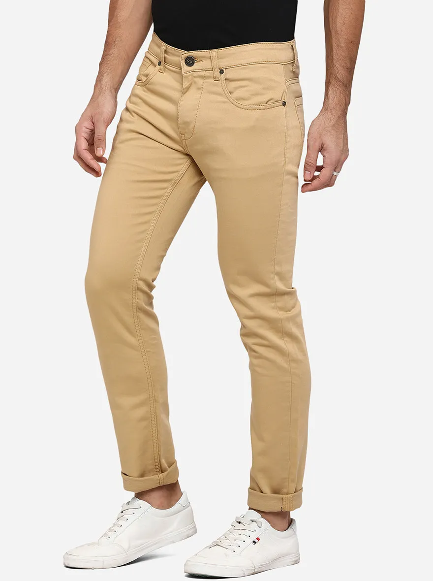 Camel Brown Washed Slim Fit Jeans | JadeBlue