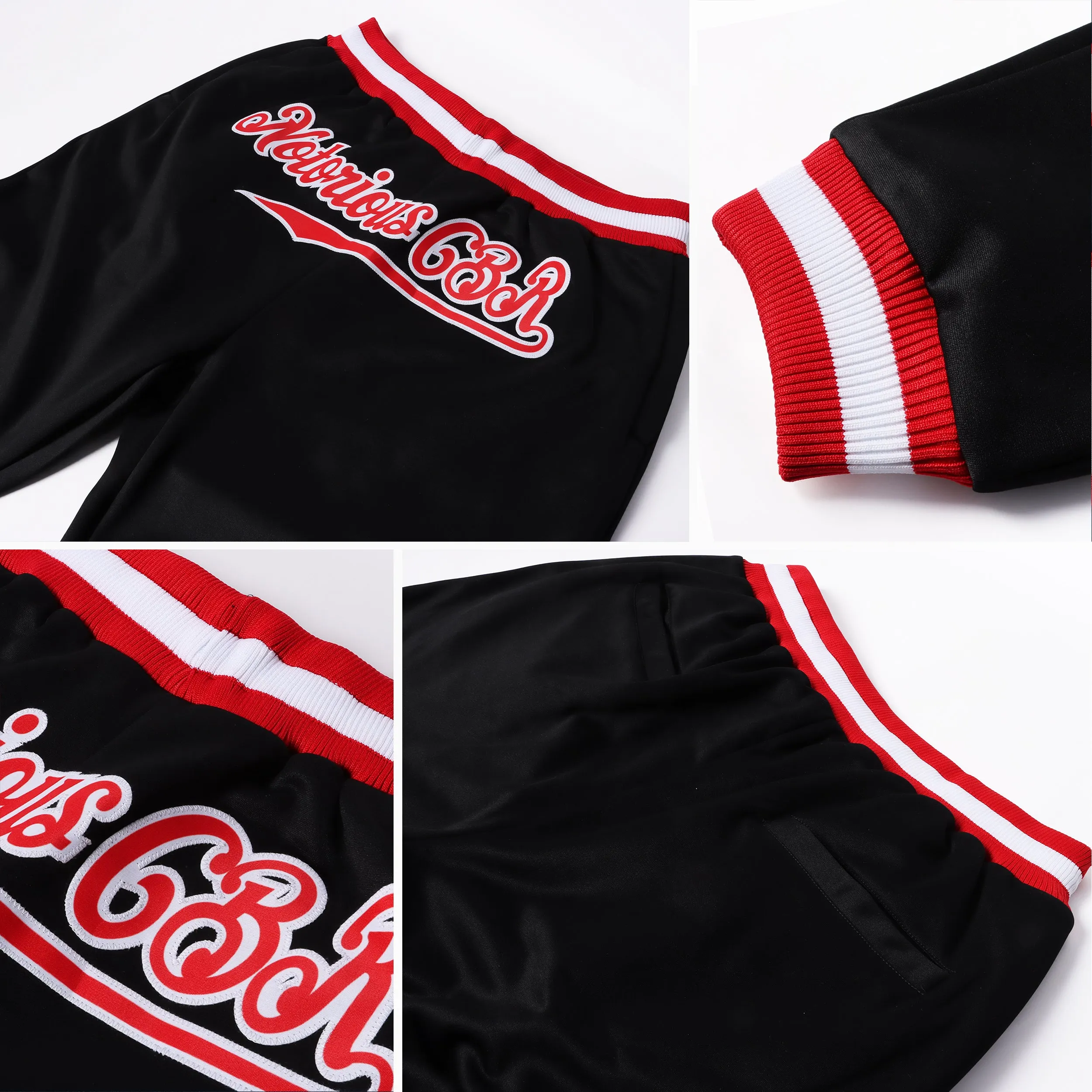 Custom Black Red-White Sports Pants