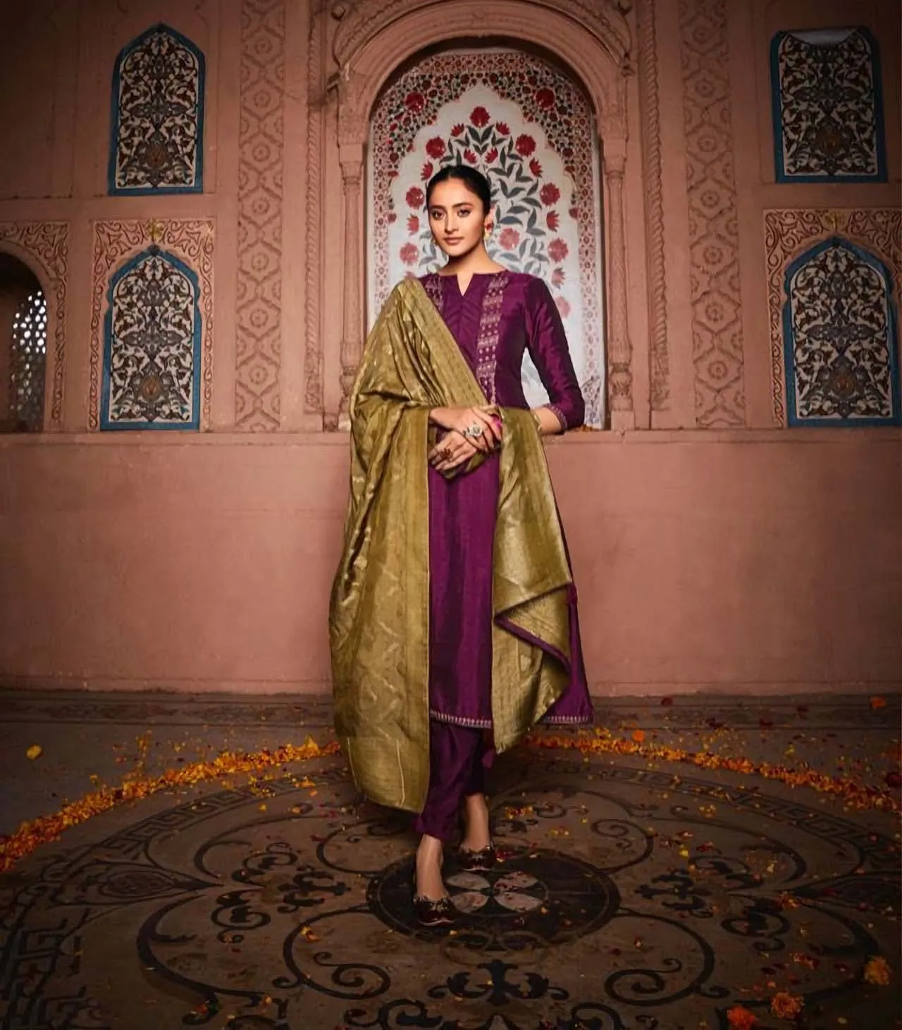 Deepsy Festive Wear Purple Unstitched Heavy Silk Salwar Suits