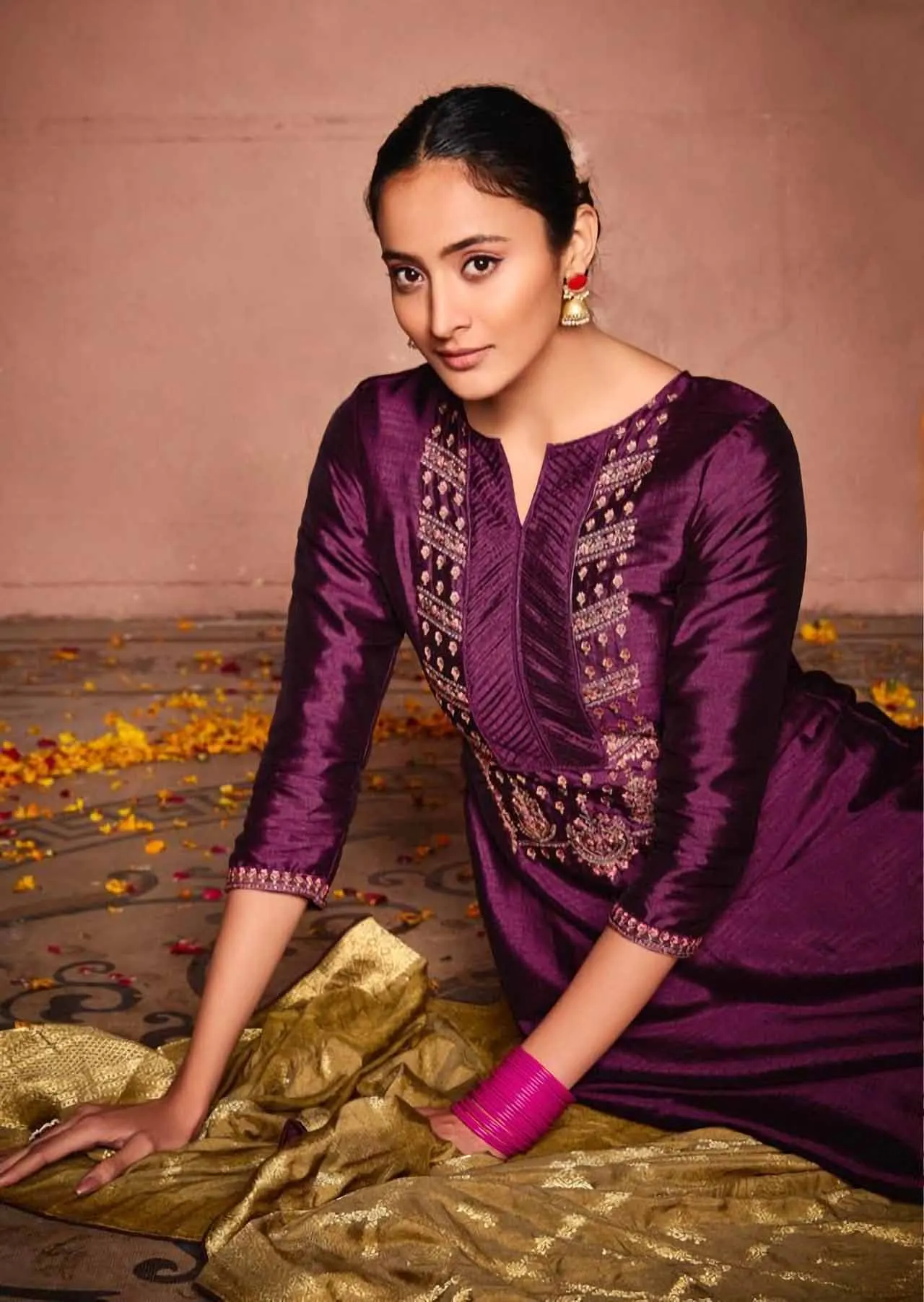 Deepsy Festive Wear Purple Unstitched Heavy Silk Salwar Suits