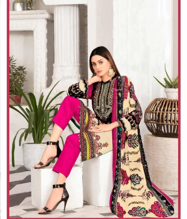 Designer Black Lawn Cotton Salwar Kameez Dress Material