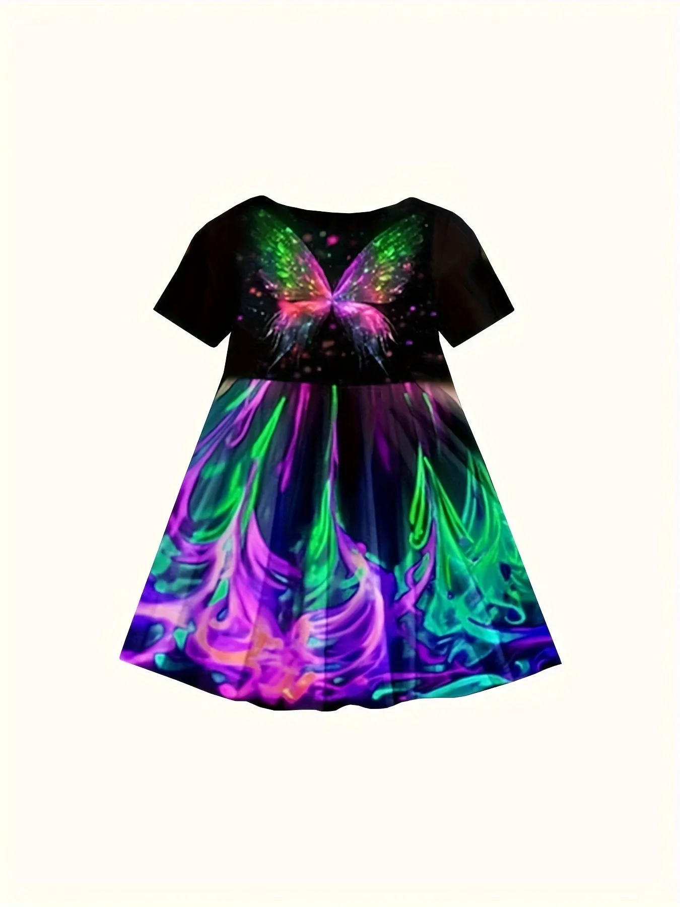 Enchanting 3D Butterfly Adorned Girls' Dress - Soft Cotton Crew Neck, Short Sleeve Design, Ideal for Summer Parties and Everyday Elegance