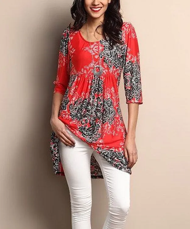 Fashion casual all-match three-quarter sleeve print mid-length T-shirt