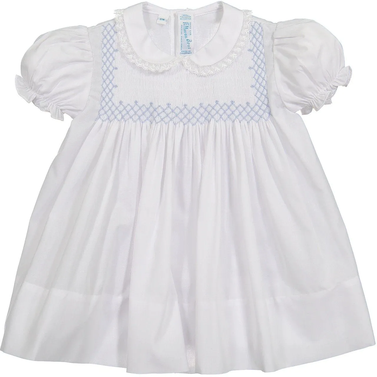 Feltman Brothers Vintage Smocked Bodice Dress White/Blue 17470