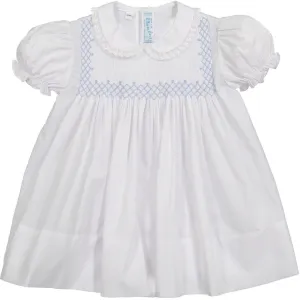 Feltman Brothers Vintage Smocked Bodice Dress White/Blue 17470