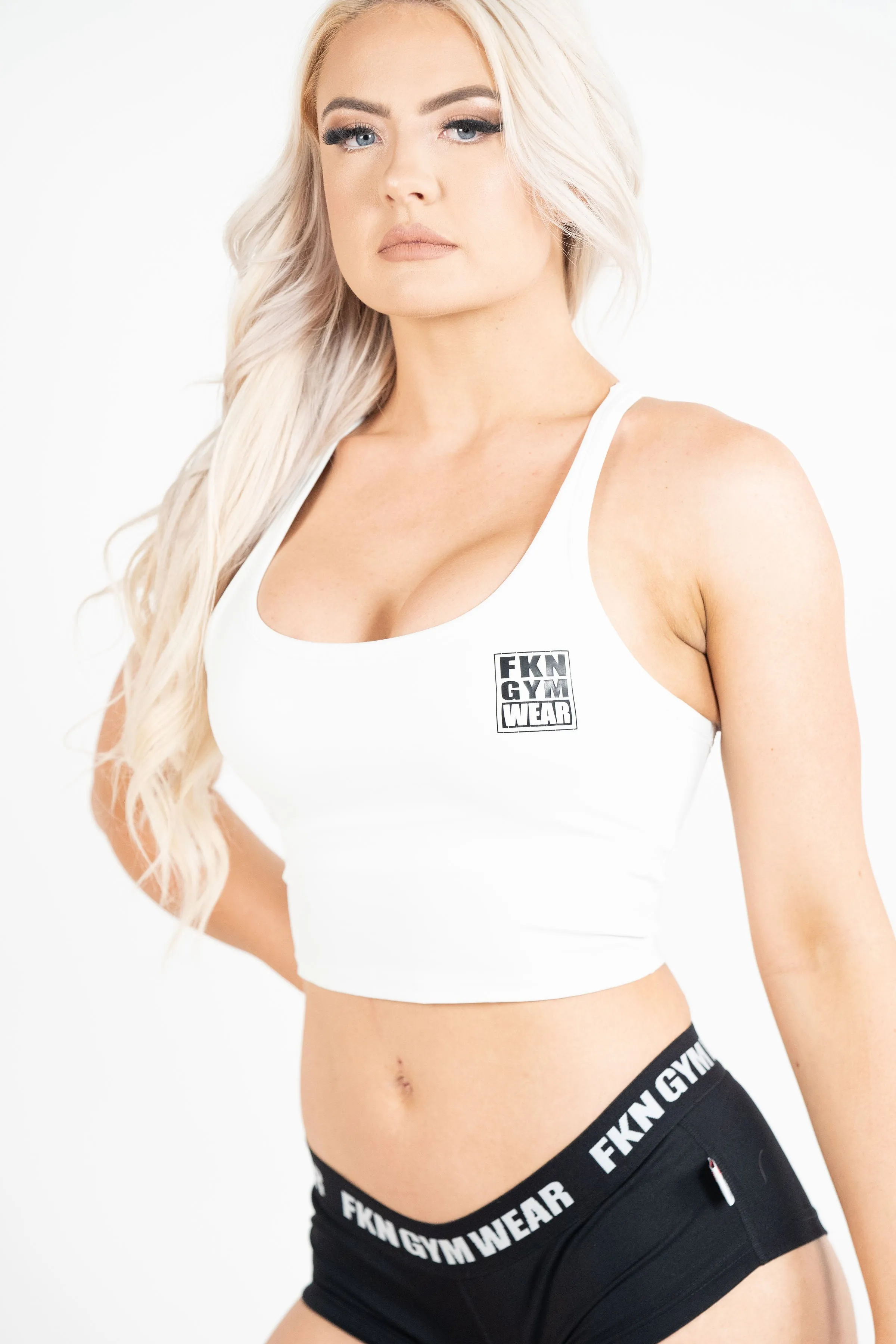 Flawless | Built In Bra Women's Gym Crop Singlet | White