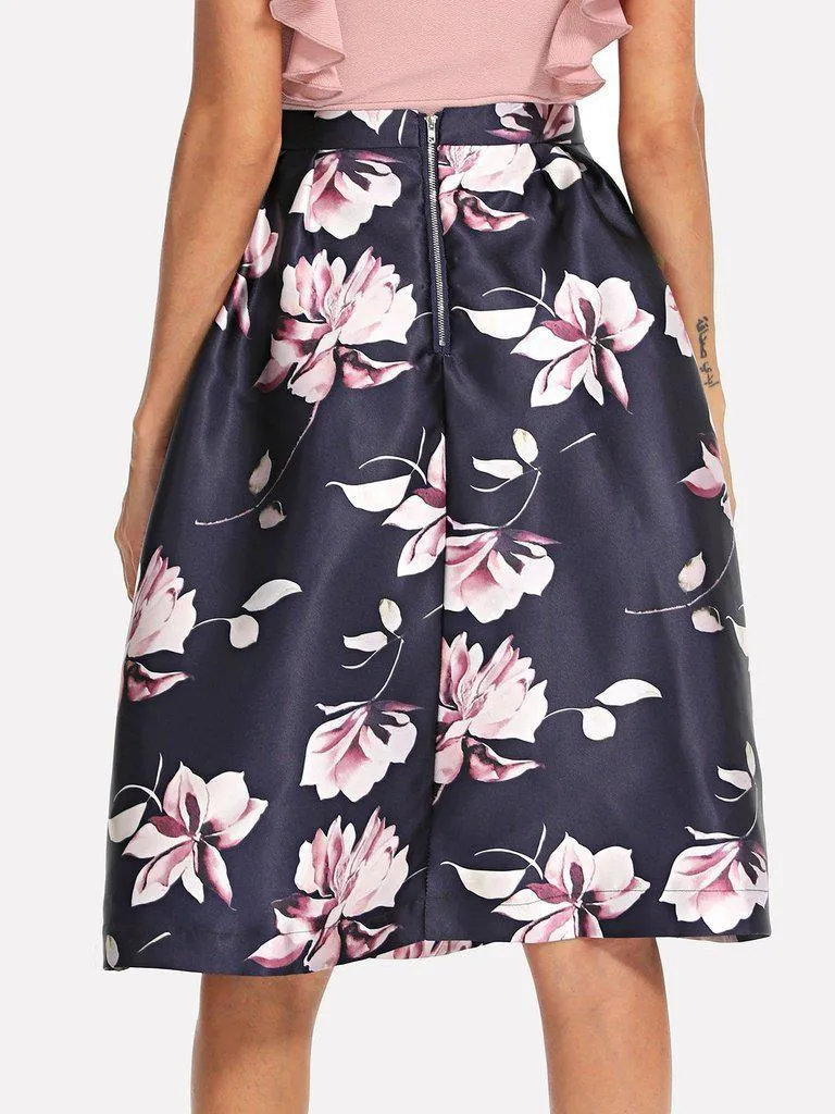 Flower Print Volume Skirt