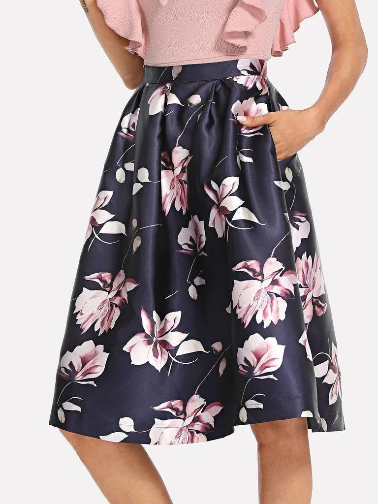 Flower Print Volume Skirt