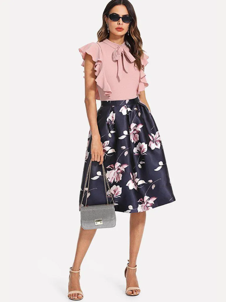 Flower Print Volume Skirt