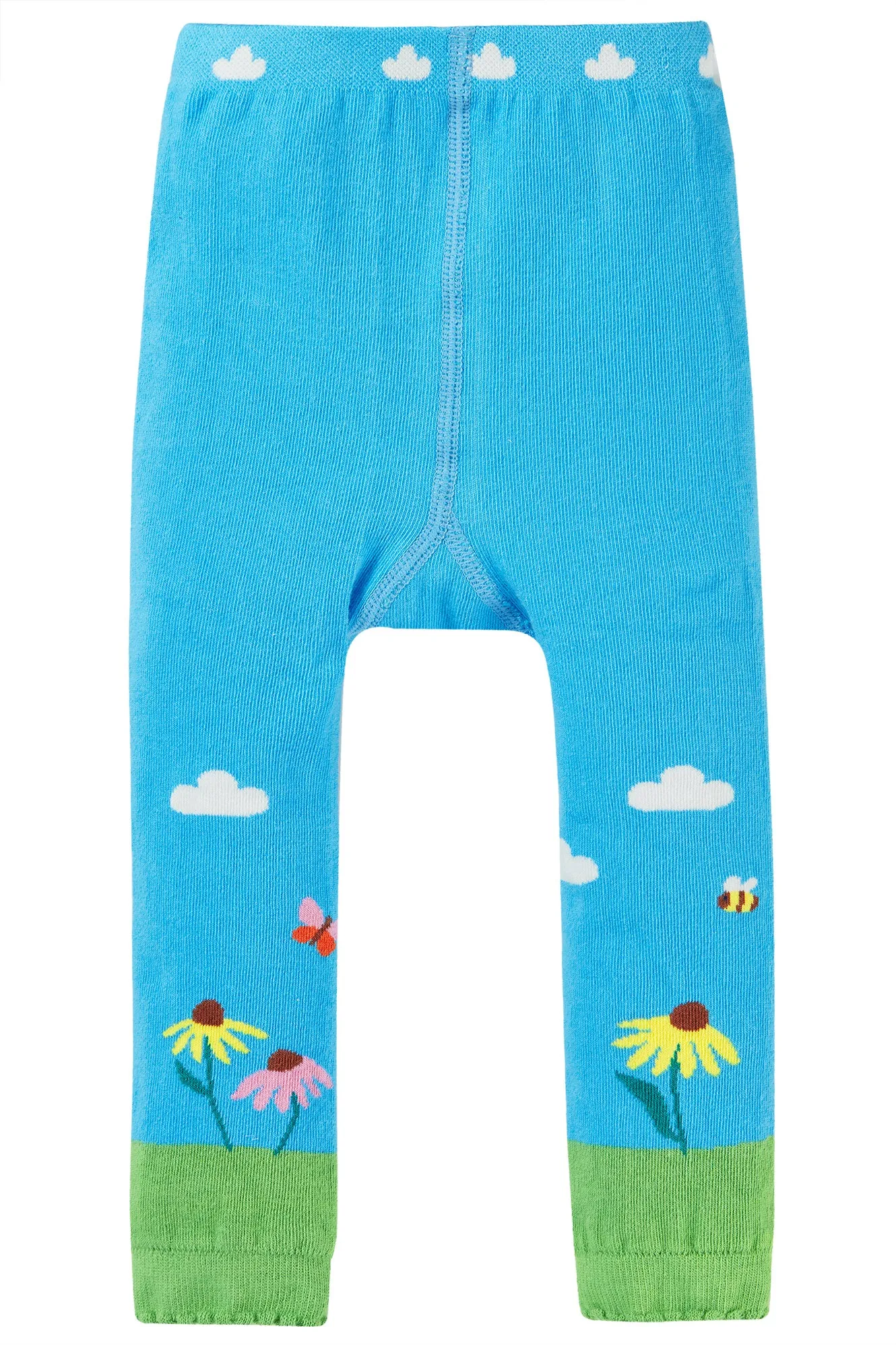 Frugi Little Knitted Leggings Beluga Blue Bee