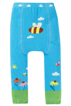 Frugi Little Knitted Leggings Beluga Blue Bee