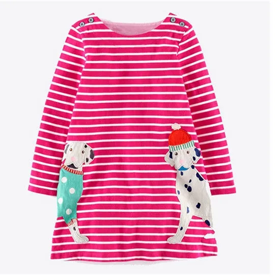 Girls Dresses Long Sleeve 2017 Spring Brand Kids Dress for Girls Clothes Robe Enfant Striped Animal Print Costumes for Children