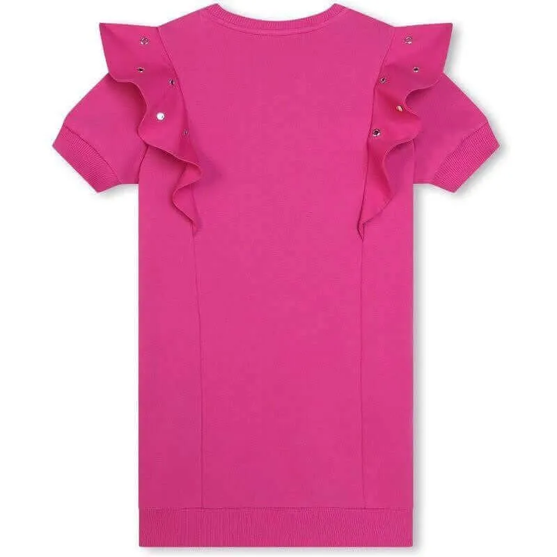 Girls Pink Eyelet Ruffle Short Sleeved Dress