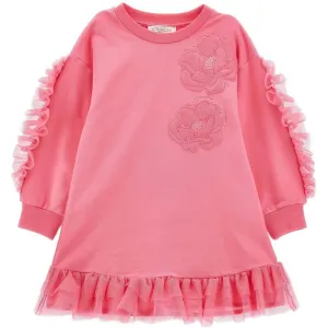 Girls Pink Flower Frill Dress