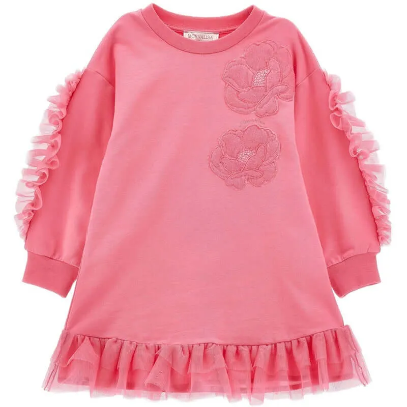 Girls Pink Flower Frill Dress