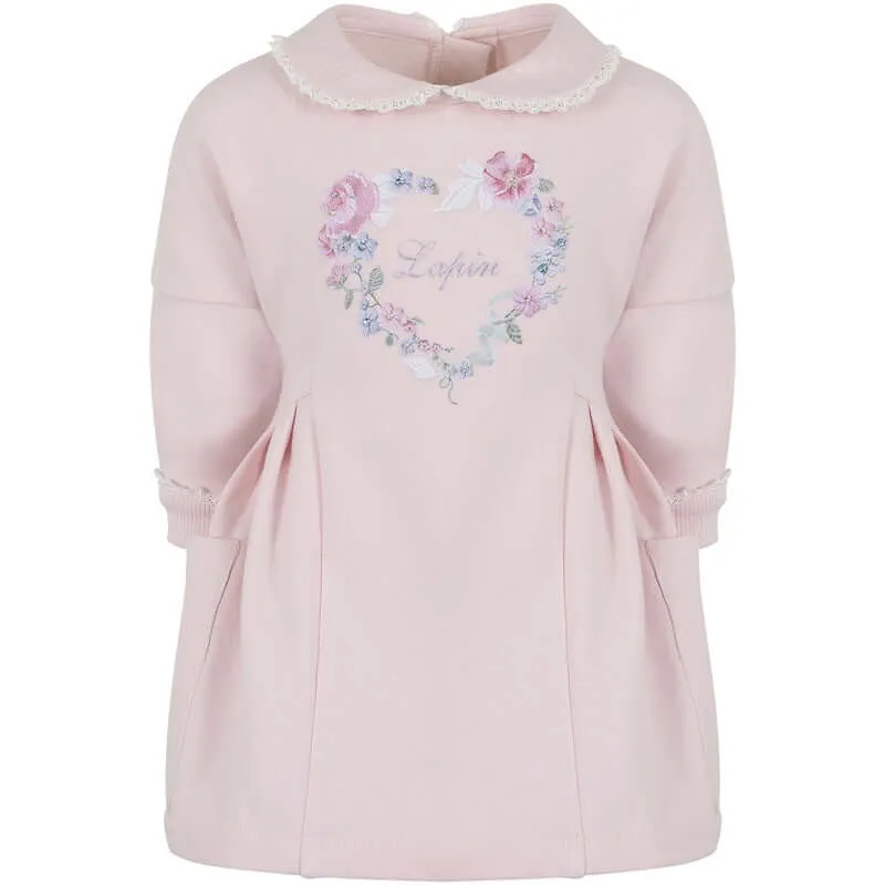 Girls Pink Flower Sweatshirt Dress